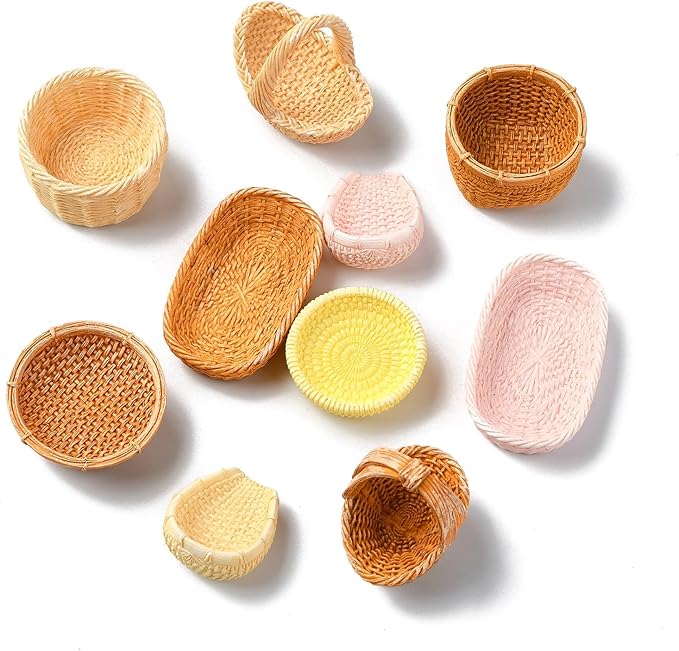 KitBeads 40Pcs 20 Styles Resin Rattan Basket Figures Miniature Willow Basket Mini Picnic Baskets for Crafts Dollhouse Fairy Garden Micro Landscape Decor