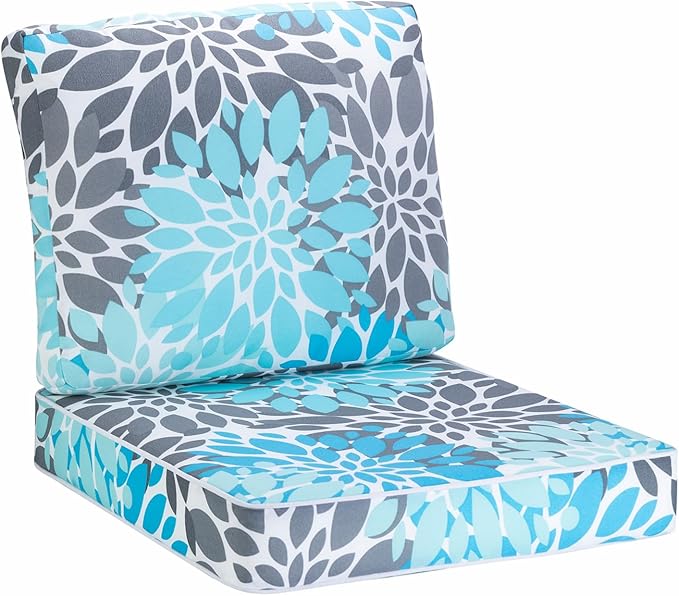 JMGBird Premium Outdoor Chair Cushions Set - 24"x24" Extra Large Deep Seat Tufted Patio Cushions with Ties, Waterproof Weather Resistant for Garden Furniture, Dining Chairs & Lounge Seating