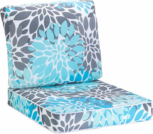 JMGBird Premium Outdoor Chair Cushions Set - 24"x24" Extra Large Deep Seat Tufted Patio Cushions with Ties, Waterproof Weather Resistant for Garden Furniture, Dining Chairs & Lounge Seating
