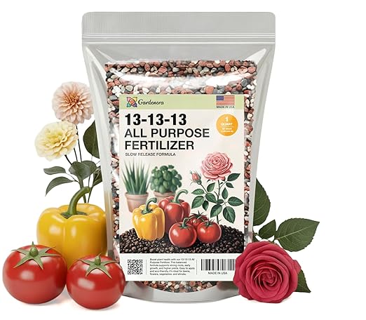 Gardenera 13-13-13 Slow Release Granular Fertilizer – All Purpose Plant Food 13 13 13 for Outdoor Grass, Vegetables, Roses, Flowers, Shrubs, Trees. Lawns, Gardens, Potted Plants (1 Quart)