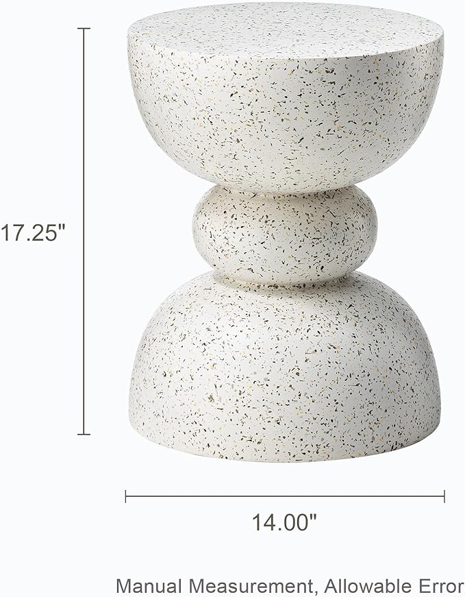 Glitzhome Outdoor Side Tables Set of 2, Heavy Duty Patio Sturdy Faux Terrazzo Decorative Garden Stool Planter Stand for Indoor Covered Outdoor, 17.25" H, Faux White