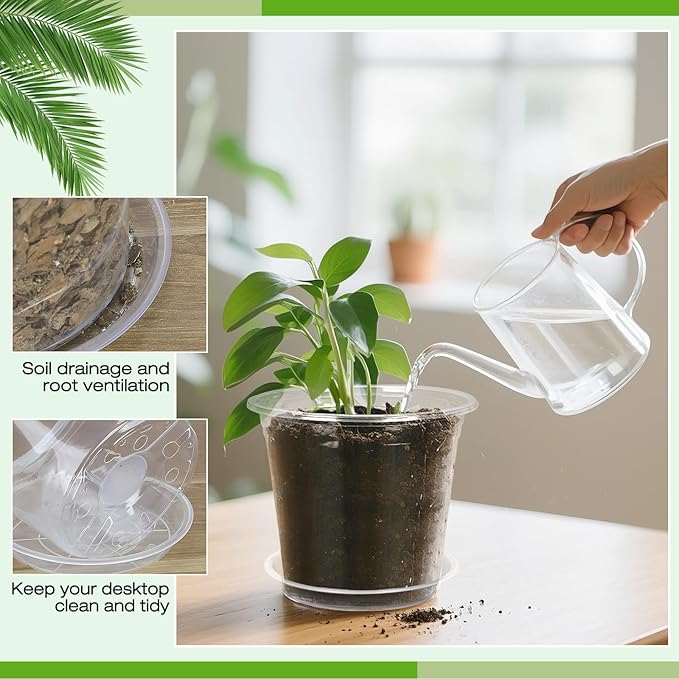7/6/5/4/3 Inch Clear Nursery Pots with Drainage Trays, 25 Pack Plastic Pots for Plants, Clear Pot for Seed Starting, Transplanting, Succulents, and Indoor Gardening (3+4+5+6+7 inch)