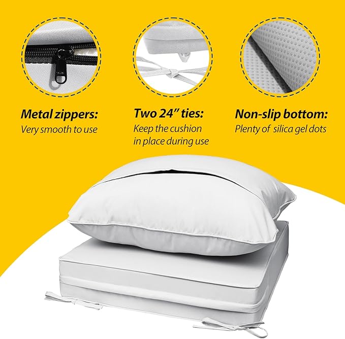 AAAAAcessories Outdoor Seat Cushions for Chairs, Fade-Resistant, Waterproof Patio Furniture Replacement Cushions, 22" x 24" x 5" + 22" x 19", Set of 4, Creamy White