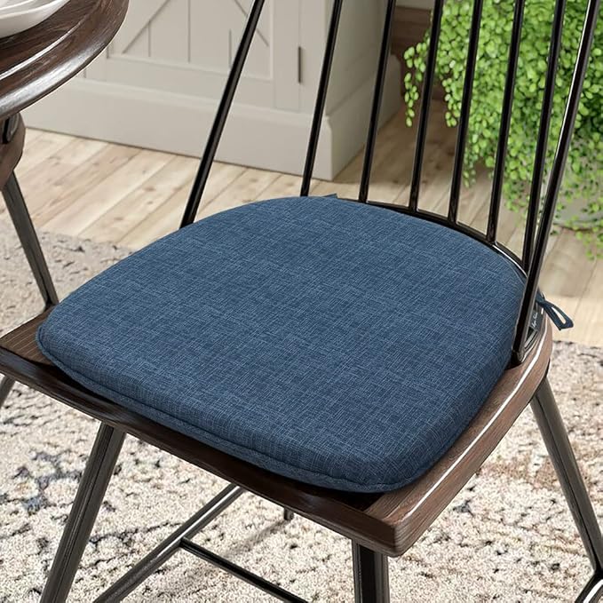 Magpie Fabrics Outdoor/Indoor 17"x16"x2" Chair Cushions with Ties Set of 4, Waterproof All Weather U-Shape Seat Pads Decoration for Patio Garden Furniture Home Office (Navy Blue Textured)
