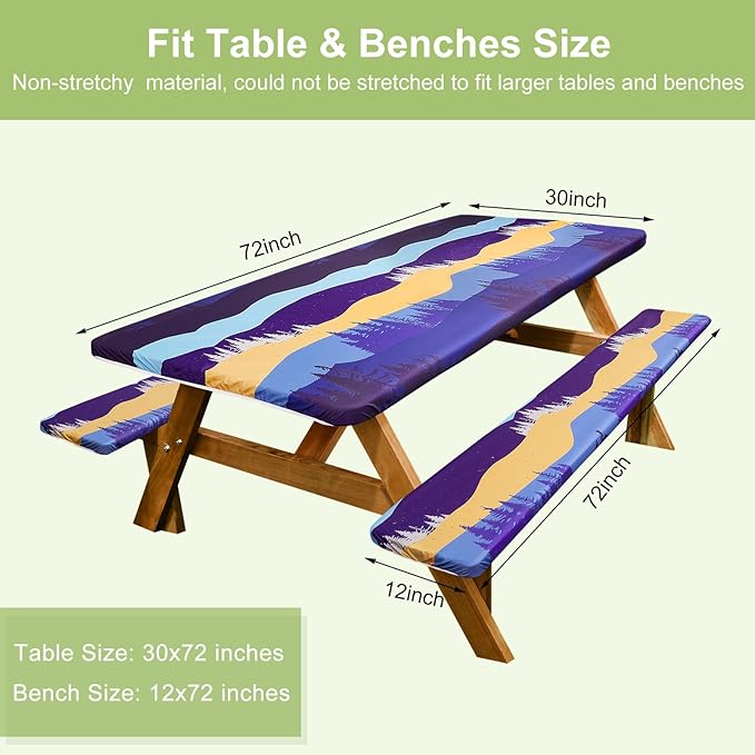 ICOSY Picnic Table Cover & Bench Covers, 30 x 72 inch, Windproof, Water & Oil Resistant, Polyester, Navy Blue, Ideal for 6 Foot Tables, Camping, Dining, Birthday Parties
