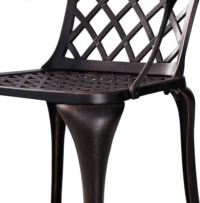 2 Piece Cast Aluminum Patio Chairs, All-Weather Bistro Chairs Set of 2, Outdoor Metal Dining Chairs with Armrests for Outside Garden, Deck, Bronze