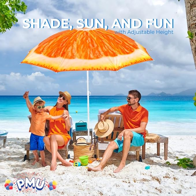 PMU 6.5 ft Beach Umbrella for Sand, Sun Shelter, Outdoor Sunshade Umbrellas for Patio Garden Beach Pool Backyard