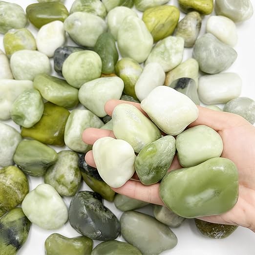 SIDONG 10 LB Jade Pebbles, 1.2-2Inch Natural Decorative Polished Jade Stones, Jade River Rocks for Succulents, Cactus, Vases, Indoor Plants, Garden Landscaping, Bamboo