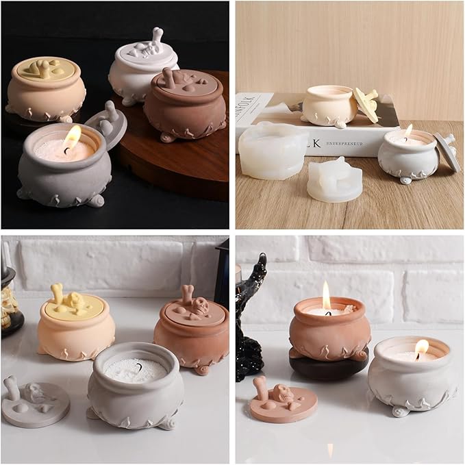 Silicone Jars Molds with Skull Lids for Epoxy Resin Casting, Halloween Candle Molds for Candle Making, 3D Jar Mould for Candy Jewelry Storage Boxes, DIY Candle Holder Crafts for Home Decoration