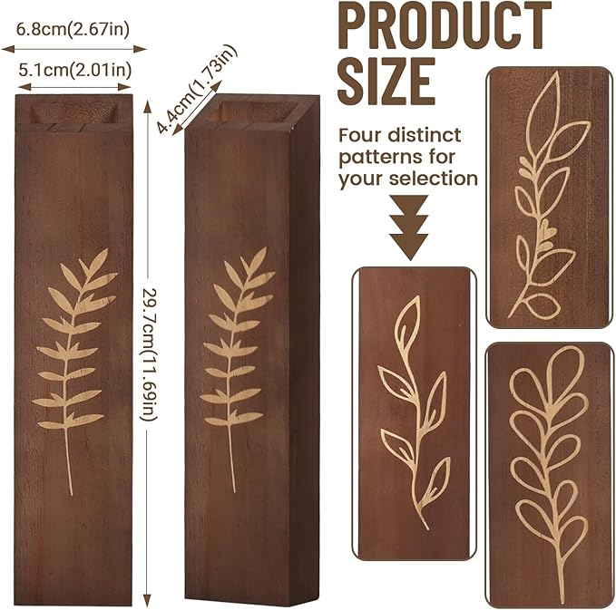 Wooden Wall Planter Set of 4 - Modern Home Decor for Living Room, Bedroom, Bathroom - Dark Brown Finish Planter for Dried Flowers, Faux Greenery, Indoor Plants