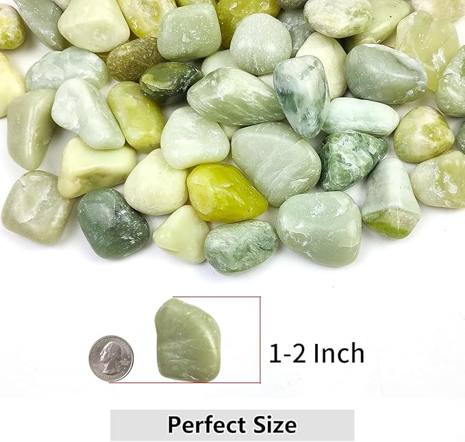 5lbs Pebbles for Indoor Plants, 1-2 Inch Jade High Polished River Rocks Outdoor Decorative Stones Vase Filler Fish Tank Aquariums Landscaping Garden Outdoor and Indoor DIY