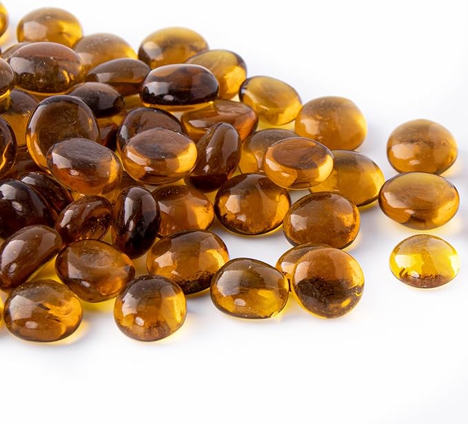 Meschett 50PCS Mini Glass Gems,Amber Mancala Stones Flat Bottom Marble Beads for Home Decorative Art Craft Vase Filler(0.5"~0.7")