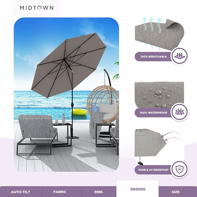 Midtown Umbrellas The Lean Patio Umbrella (Terylast Fabric - Greige, 10 Foot)