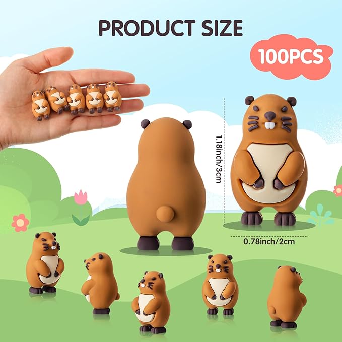 Mini Groundhog Figurines Groundhog Day Decor Tiny Marmot Figures Small Groundhogs Statue for Party Birthday Gifts Micro Landscape Garden Pots Desktop Decor Hide and Seek Easter Day(100 Pcs)