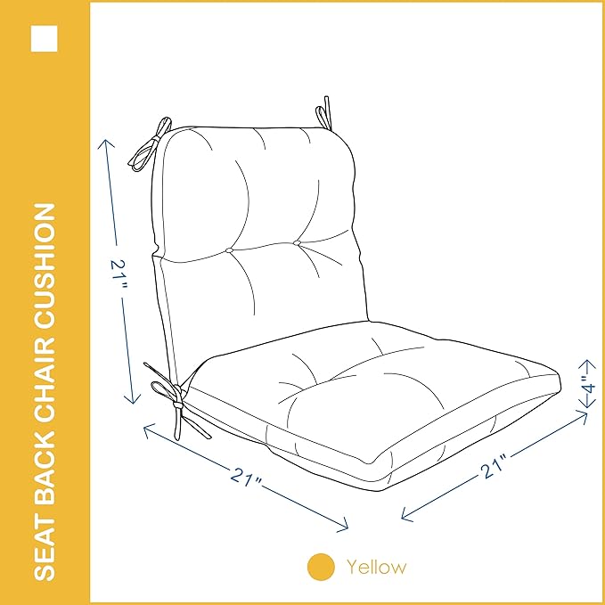 Outdoor Indoor Seat/Back Chair Tufted Cushion,All-Weather Patio Chair Cushion with Ties,for Patio Furniture,Yellow