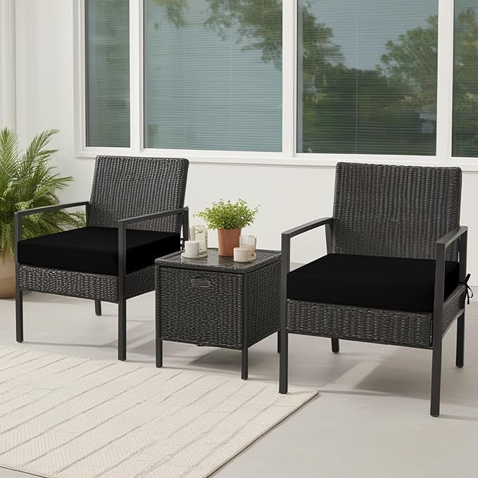 idee-home Outdoor Chair Cushions Set of 2, Waterproof Outdoor Seat Cushions for Patio Furniture, Outside Replacement Chair Pad with Ties for Lawn Deck Porch, 22 x 22 Black