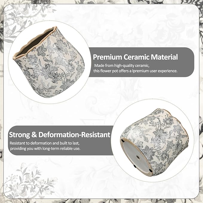 Bokon 7 x 6.3 Inch Ceramic Planter Vintage Scroll Planter Decorative Plant Pots with Crackle Glaze for Indoor Outdoor, Kitchen, Table, Shelf, Mantel, Home, Garden Decor, Gardening Gift(Rustic)