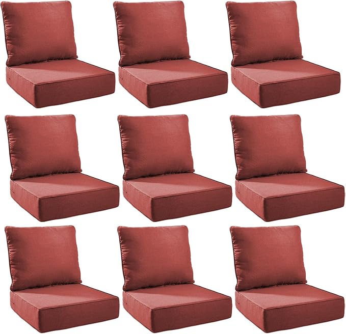 Outdoor Cushion Set for Furniture Patio Furniture, UV Resistant, Water Resistant - 6 Inch Thick Foam Garden Cushions – 22x24 Inch Patio Seat Covers for Chair/Sofa/Couch | Red | 9-Pack |