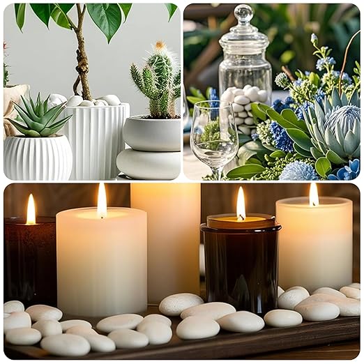River Rocks for Landscaping,20lbs White Pebbles for Indoor Plants, 0.5-1.2 Inch Decorative Rocks for Planters, High Polished Stones for Vase Filler Fish Tank Garden