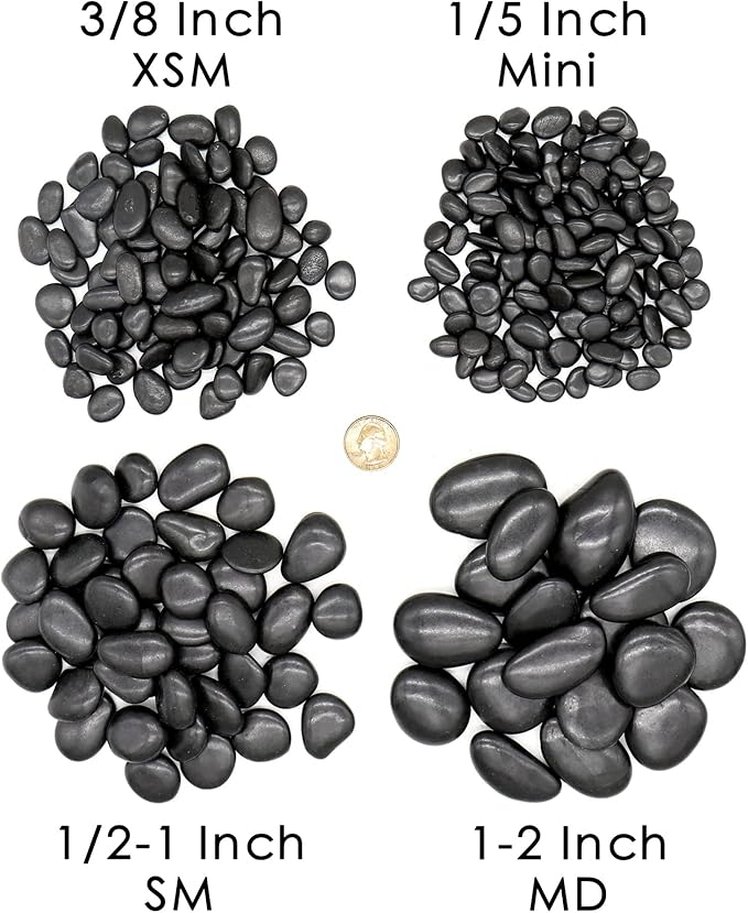 Black Rocks for Plants. Polished Decorative Pebbles. 1/5 Inch 10 lbs. for Garden, Landscaping, Vase fillers, Succulents, pots (Mini, Black, 10)