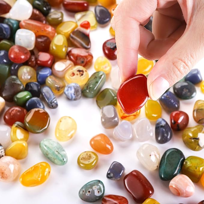 Hedume 2 Pounds Decorative Gravel Stones, 7/10 to 9/10 Inch Colorful Mixed Agate Stone, Natural Polished Stones, Tumbled Stones for Vase Filler, Landscape Bottom Decoration, DIY Handmade