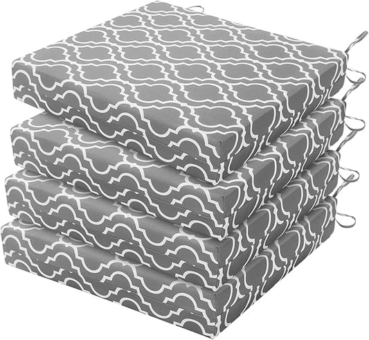 HARBOREST Outdoor Chair Cushions Set of 4, Water Resistant Patio Chair Cushions with Ties, Square Corner Outdoor Seat Cushions for Patio Furniture, 18.5"x16"x3", Grey Geometry