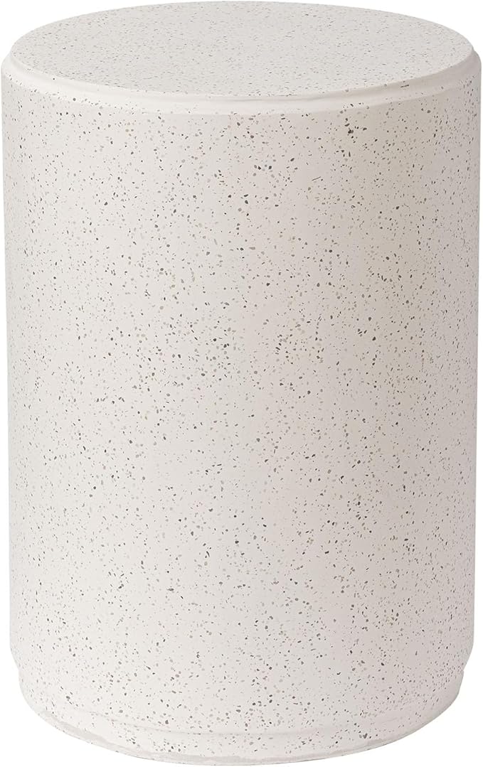 COSIEST 21" Outdoor Side Table, Weather-Resistant Round Concrete End Table for Patio,Durable Small Outside Tables Accent Stool for Garden, Porch, Deck, Balcony & Beach，Speckled White