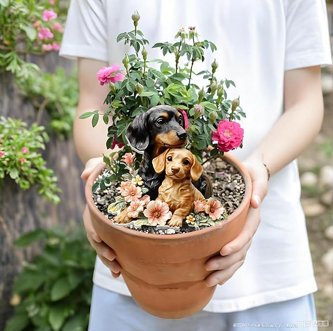 Garden Stake Decor, Acrylic 2D Flat Animal Statue, Fairy Sculptures Ornament Indoor Outdoor Yard Lawn Pot Plant Decorative Accessories (Two-Dogs)