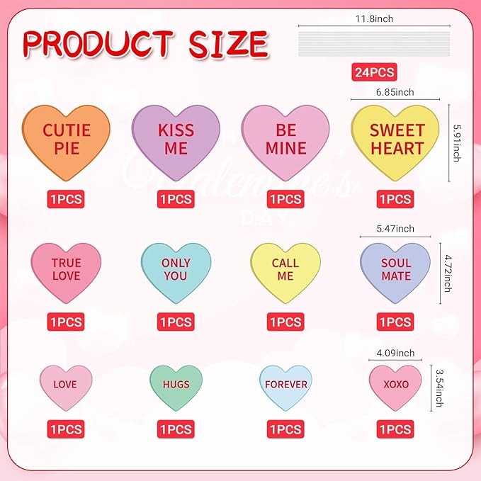 12 Pcs Valentine's Day Planter Stakes for Outdoor Valentine's Yard Decorations Conversation Heart Shaped Yard Signs Decorative Heart Garden Stakes for Outside Lawn Patio Porch Pot Decor