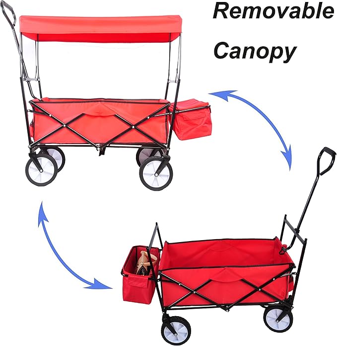 Garden Shopping Beach Cart Folding Wagon with Umbrella Accessories Package for Camping Wagon Camping Outdoor Picnic Beach red One Size