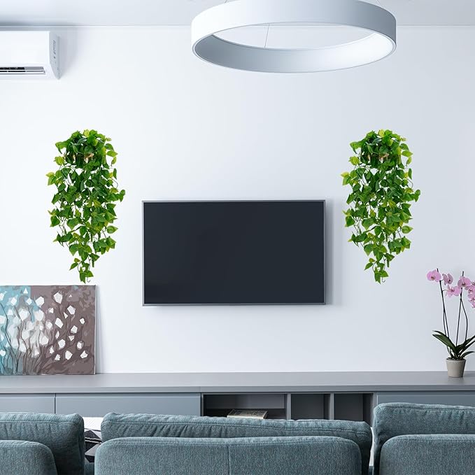 BLEUM CADE Fake Hanging Plants, 2pcs Artificial Hanging Plant, Faux Pothos Vines Greenery for Wall Home Living Room Office Indoor Outdoor Decor (No Baskets)