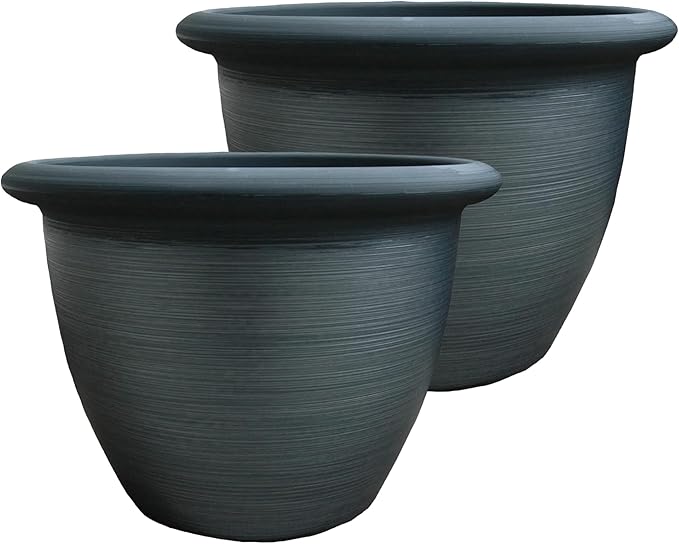 The HC Companies Sevilla Flower Planters - Durable Outdoor & Indoor Planter - Round Lightweight Self Watering Plant Pots for Herbs & More (12" Painted Black, Pack of 2)