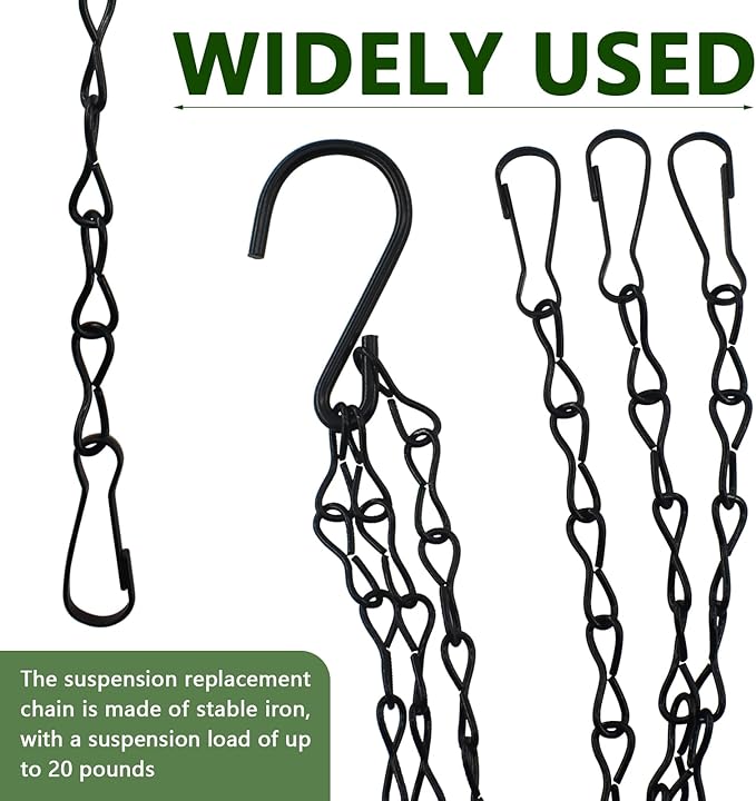 3Pcs 16" Black Hanging Chains for Basket Hanger Planters Holder, Indoor Outdoor Planting Ferns, Herbs, Succulent, Hanging Artificial Flowers, Lanterns, Bird Feeders, Flower Pot