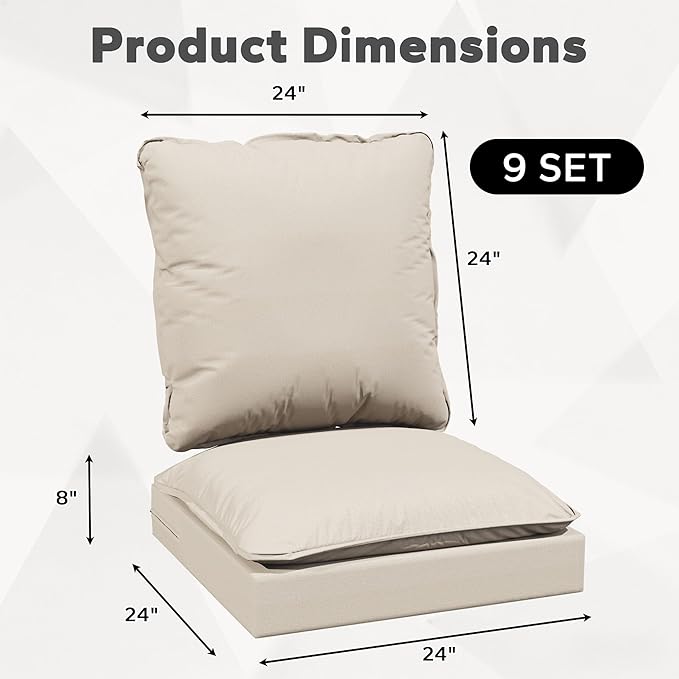 Joyside Outdoor Chair Cushions Set, 24x24 Inch Smile Patio Furniture Cushions, 6’’ Thick, Double-Layer, Water Resistant & Fade Resistant, Outdoor Replacement Cushions for Seat and Sofa