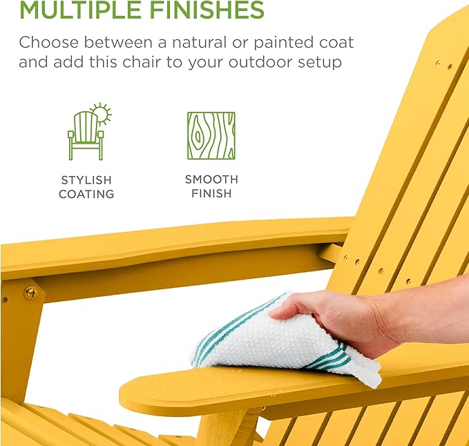 Best Choice Products Folding Adirondack Chair Outdoor Wooden Accent Furniture Fire Pit Lounge Chairs for Yard, Garden, Patio w/ 350lb Weight Capacity - Marigold Yellow
