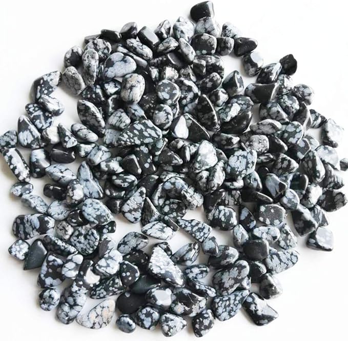 IMALY Snow Black Tumbled Chips Stone Polished Crushed Healing Crystal Quartz Pieces Irregular Shaped Stones for Home Decorative Stones Vases Plants Succulents 0.5lb