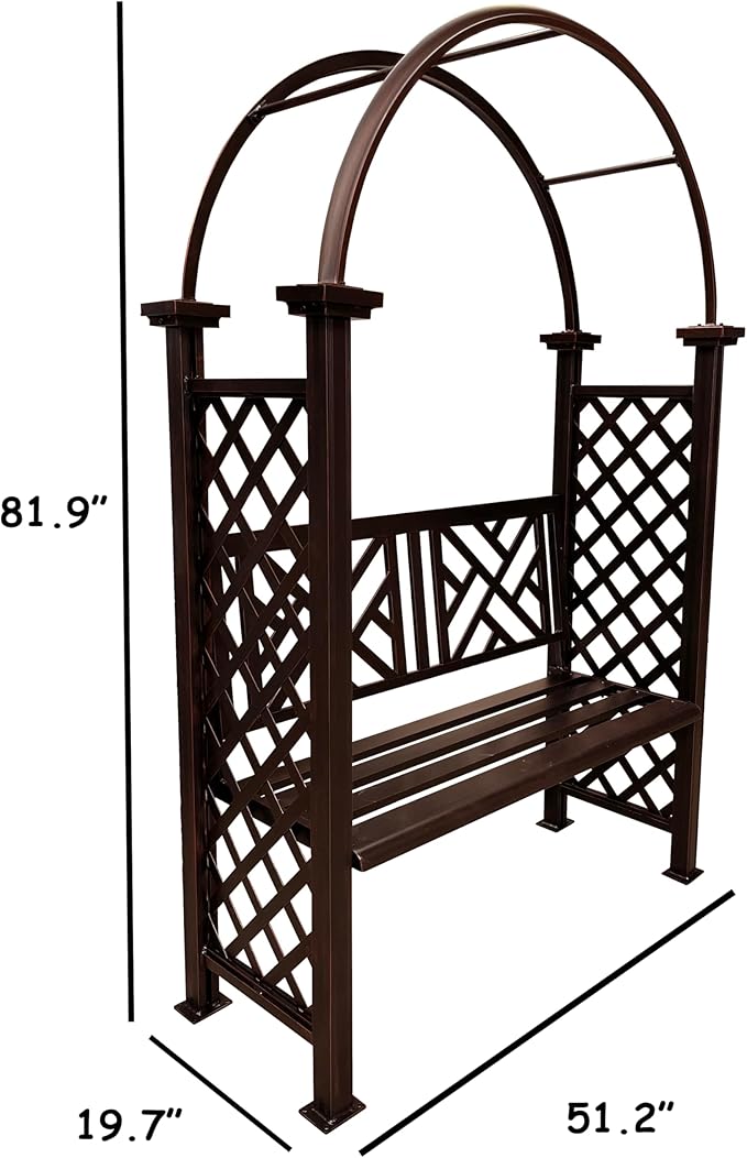 Oakland Living Bronze Aluminum Garden Arbor Arch with 2-Seater Bench