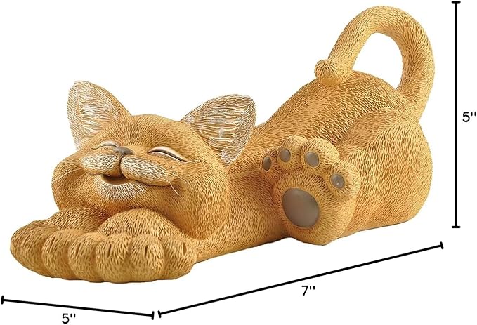 JFSM INC. 12" Whimsical Lounging Orange Cat Garden Statue - Indoor Outdoor Relaxed Zen Cat Sculpture - Garden Decorations for Patio Yard Lawn Porch
