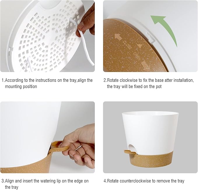 WOUSIWER Plant Pots, 7/6.5/6/5.5/5 Self Watering Plastic Planters with Deep Reservior and High Drainage Holes for Indoor Outdoor Flowers Plants, White with Terracotta
