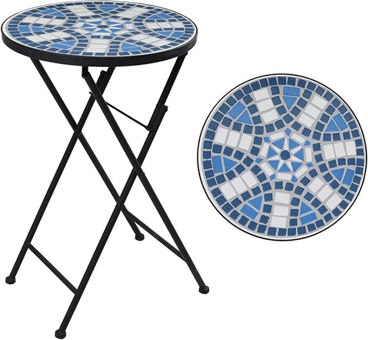 VCUTEKA Mosaic Outdoor Side Table, Patio Side Tables with 14" Ceramic Tile Top for Outside, Indoor Accent Table for Yard, Garden, Living Room, Bistro Balcony or Lawn