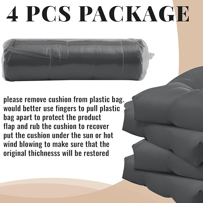 Geetery Set of 4 High Back Wicker Patio Chair Cushions for Outdoor Furniture 41.74x20.87x3.94 Inch Waterproof Thick Replacement Seat Pads with Non Slip Ties for Porch, Deck, Lawn & Garden(Dark Gray)