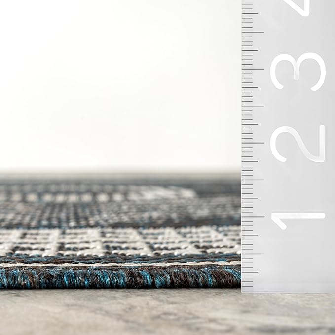 Nuloom Ranya Turquoise/Ivory, 8' x 10', Tribal Geometric, Soft and Cozy, High Traffic, Stain Resistant, Easy Clean, Durable Area Rug for Indoor/Outdoor Patio, Deck, Porch, Garden, Courtyard