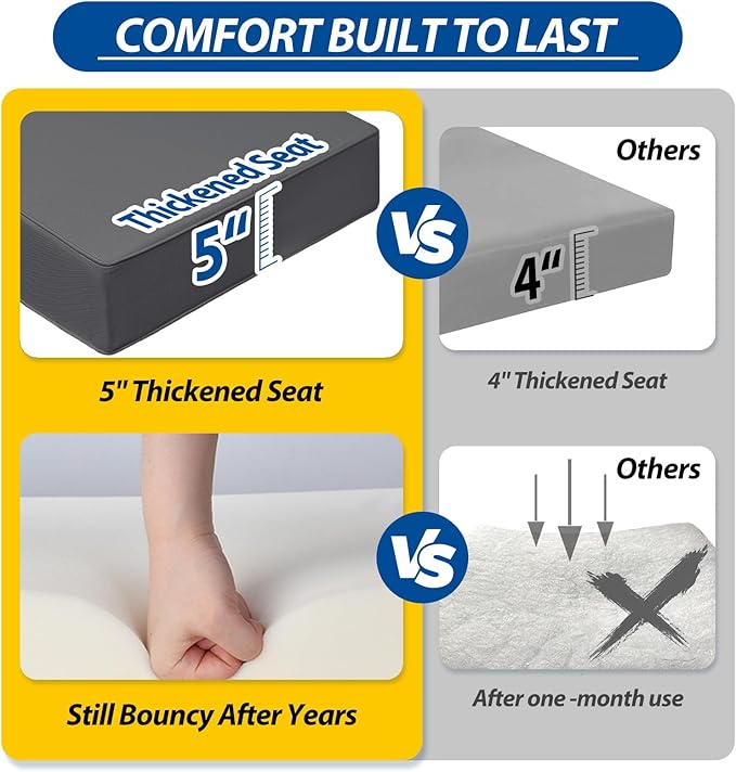 AAAAAcessories Outdoor Seat Cushions for Chairs, Fade-Resistant, Waterproof Patio Furniture Replacement Cushions, 25.5" x 25.5" x 5" + 25.5" x 19", Dark Gray