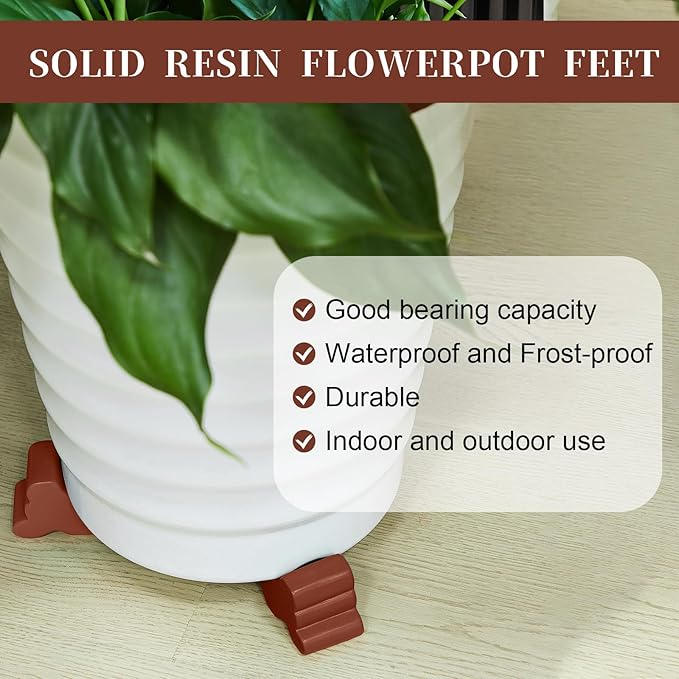 Kigeli 6 Pcs Resin Garden Pot Feet for Outdoor Planters 3 Inch Long 1.5 Inch Tall Flower Handmade Elevator Plant Feet Frost Proof Lifter for 14-20 in Pot(Brown,Classic)