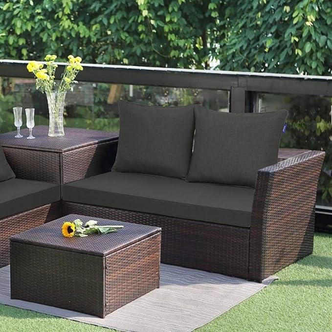 Outdoor Loveseat Cushion Set 44''x24'', Outdoor Cushions for Patio Furniture with Fastness Cover, Water Repellent Outdoor Seat Cushion and Couch Back Cushions for Bench, Swing (Dark Grey, 2 Sets)