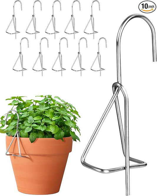 10 Packs Terracotta Pots Hanger Hooks,Sturdy Thick Stainless Steel Plant Hanger,Flower Pot Holders for Clay Pots,Wall and Fence Mounted Plant Holder,Terra Cotta Pot Hanging Holders(Side Hang,10Pack)