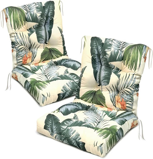 Outdoor Wicker Chair Cushions Waterproof Set of 2 with Ties, Printed Tufted Outdoor High Back Seat Cushions for Patio Furniture,Hawaii,41.7 * 20.8 * 3.9 Inch
