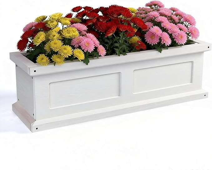 3-Foot Window Box Planter, Wall-Mounted White Window Planter for Outdoor Balcony/Windowsills, Patio & Garden, Classic Design Weather-Resistant Flower Box Planter