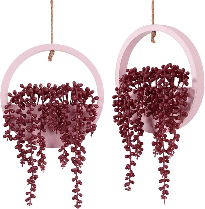 Artificial Hanging Plants Hanging Planter Fake Succulents Artificial String of Pearls with Pot and Lanyard for Home Office Wall Decoration