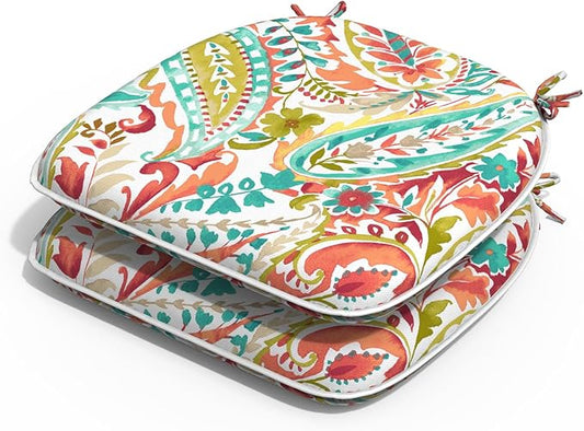 Outdoor Chair Cushions Set of 2, Water Resistant Patio Chair Pads with Ties, Seat Cushions for Home Garden Furniture Decoration, 16"x17", Pretty Paisley